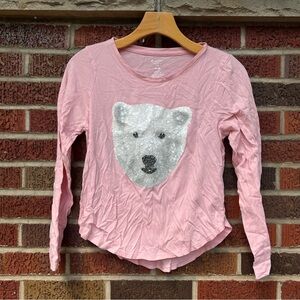 Member’s Mark Light Pink Sequin Polar Bear Graphic Long Sleeve Shirt Top